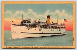Michigan Steamer Algomah II Railway Ferry Vintage Postcard - Picture 1 of 2