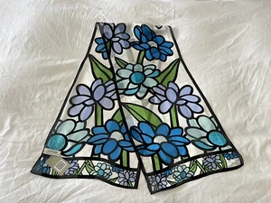 Oscar de la Renta | Art to Wear Silk Scarf | Blue Black Graphic Floral | NWT - Picture 1 of 6