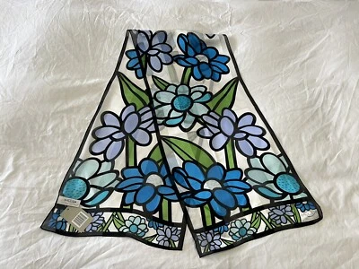 Oscar de la Renta | Art to Wear Silk Scarf | Blue Black Graphic Floral | NWT - Image 1 of 4