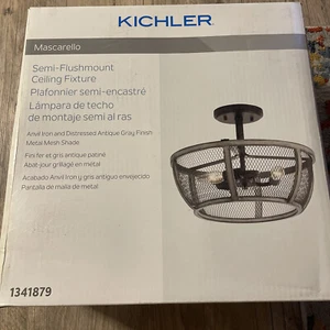 Kichler Mascarello 1-Light Anvil Iron and Antique Grey Semi-flush Mount Light - Picture 1 of 2