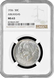 USA mezzo dollaro 1936, NGC MS63, "100° anniversario - Stato dell'Arkansas" argento - Foto 1 di 2