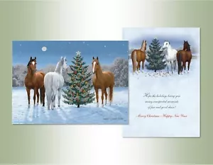 LPG Greetings Three Horses and Tree in Winter Box of 14 Glitter Christmas Cards - Picture 1 of 1