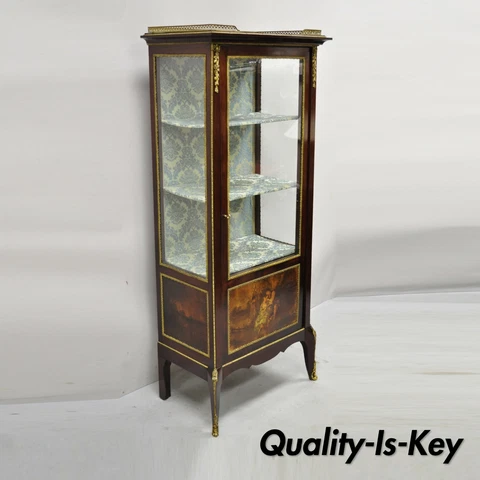 Antique French Louis XV Style Bronze Mount Hand Painted Curio Display Cabinet Cover