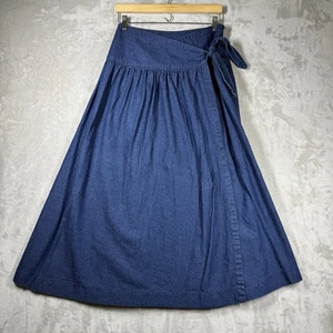 Vintage Gotcha bedeckt Baumwolle Denim Wickel Midi Rock 11/12 gerafft bescheiden - Bild 1 von 15