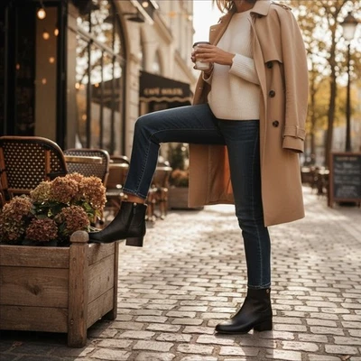 Franco Sarto Jessica Clásico Retro Cuero Tacón Bloque Botas Botines 8.5 M NEGRO Foto 1 de 4