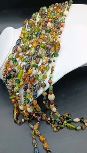 Vintage Perlen Halskette Lot Kunst Glas Keramik Mehrfarbig x 3 Flapper Lang 60" - Bild 1 von 10
