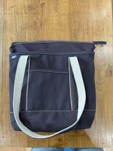 Lands’ End Medium 5 Pocket Zip Top Long Handle Canvas Tote Bag Navy/Natural - Picture 1 of 7