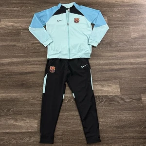 Nike FC Barcelona Tracksuit Size L Blue Full Zip Jacket Black Pants Soccer Set - Picture 1 of 10