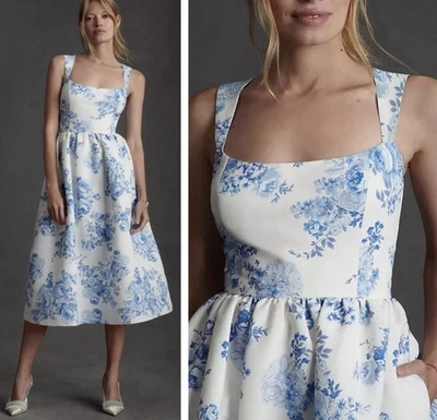 Vestido Floral Azul Tafetán Blaine Anthropologie SACHIN + BABI BHLDN Talla US 6 Foto 1 de 4