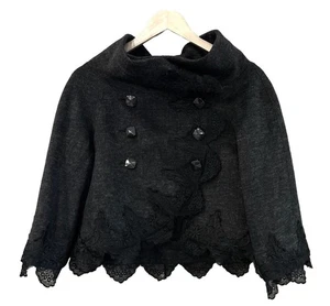 Jak & Rae Women's Cropped Wool Black Lace Button Front Cape Coat Size 10 - Picture 1 of 7