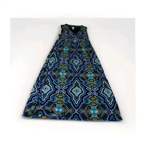 Chico's Sleeveless Empire Waist Maxi Jersey Knit Dress Women Multi Geo Print LG - Picture 1 of 8