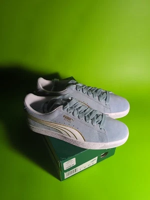 Women's Puma Suede Varsity Cerulean White Gold Sneakers Shoes NIB New - Image 1 of 4