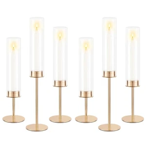 Gold Kerzenständer 6er Set für Glas Kegel Kerzenhalter, Hurrikan Kerzen... - Bild 1 von 9