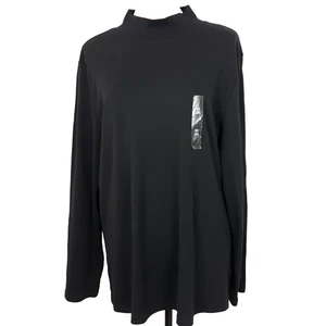 Karen Scott Mock Neck Top Women's Size 2X Pullover Long Sleeve Cotton Black New - Picture 1 of 7