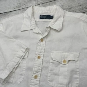VTG Polo Ralph Lauren Button Up Camp Shirt Men's XL Linen Cotton Solid White - Picture 1 of 7