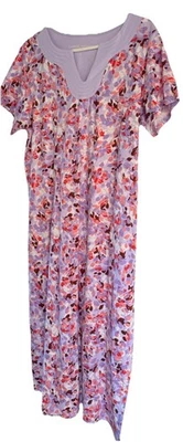 Vestido de salón Carole Hochman Trapunto~Maxi~100 % algodón~grande~impresión lavanda Foto 1 de 4