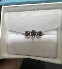 Natural Garnet And Diamond Past Present Future Ring 925 Sterling Silver Size 7