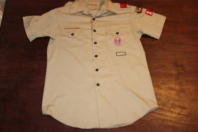 Boy Scouts of America BSA Men's Adult Shirt Med Tan Sewn Patches W/ Eagle Patch - Image 1 of 4