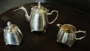 Vintage 3 Piece Silver Plated Beehive Tea Pot, Creamer, Sugar Art Deco Free Ship - Picture 1 of 5