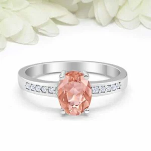 1.2Ct Lab-Created Morganite Accented Solitaire Ring REAL 9ct SOLID White Gold - Picture 1 of 6
