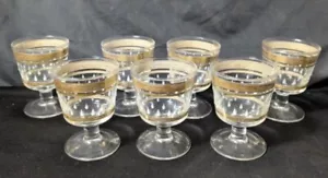 Vintage MCM Wine Glasses Gold White Band Glass Drops Pattern Set of 7 - Picture 1 of 6