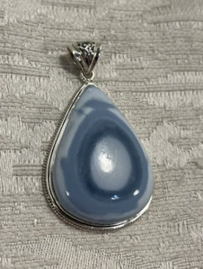 Vintage Large Sterling Silver 925 Blue Eye Agate Pendant  -- 2777 - Picture 1 of 10