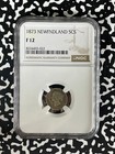 1873 Newfoundland 5 Cents NGC F12 Lot#G184 Silver! Very Scarce! Obverse 1