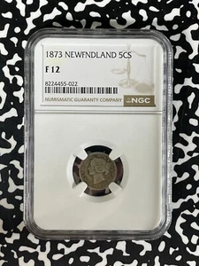 1873 Newfoundland 5 Cents NGC F12 Lot#G184 Silver! Very Scarce! Obverse 1 - Picture 1 of 3
