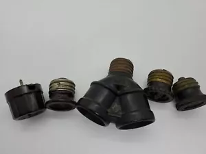 Antique 1919 HEMCO TWIN-LITE Dual Socket Adapter + 3 Sockets Vintage - Picture 1 of 15