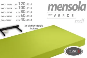 MENSOLA DI LEGNO MDF CM 80*25*3.8 COMPRESO DI KIT DI MONTAGGIO VERDE PENSILE - Foto 1 di 1