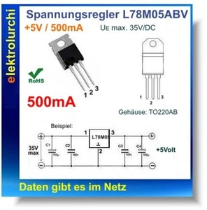 L78M05ABV – Linearer Spannungsregler 5V / 0,5A  TO-220  STMicroelectronics, 5St, - Bild 1 von 2