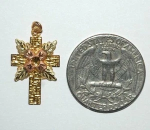 BLACK HILLS GOLD HOLY RELIGIOUS CROSS PENDANT MARKED 10KT 12K LEAVES - Picture 1 of 3