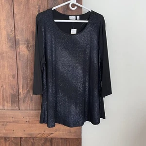 Kim Rogers Top Womens 3X Black Blouse Embellished Scoopneck Christmas New - Picture 1 of 10