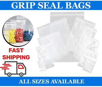 GRIP SEAL CLEAR BAGS SELF RESEALABLE MINI POLY PLASTIC BAGGIES ZIP LOCK AllSizes