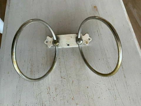 Antique Nickel Brass Towel Robe Double Ring Hoop Swing Loop Holder Vtg  41-21J Cover