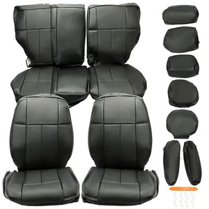 For Toyota FJ Cruiser 2007-2014 Full Set W/ 2 Armrests Seat Covers Leather Black - Picture 1 of 11