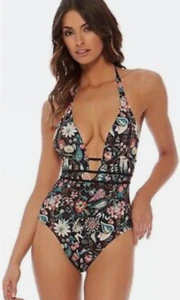 LSPACE Liberty Floracopa Pamela One Piece Swimsuit Size S Floral Plunge Halter - Picture 1 of 14
