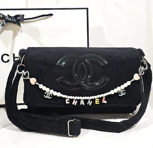 New CHANEL Precision Black Terry Cloth Messenger Crossbody Bag ~ VIP Gift ~ - Picture 1 of 10