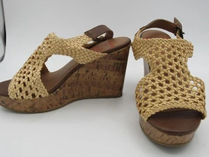 Jelly Pop Women's Brown Platform Cork Wedge Heels Sandals SZ 7.5 High Heels - Picture 1 of 13