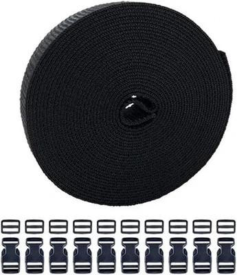 Correa pesada de nailon negra de 10 yardas de ancho de 1 1/2 pulgada con +10 piezas negra P... Foto 1 de 2