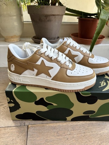 A BATHING APE (BAPE) Sneakers Bape Sta bianco beige marrone marrone marrone UK7.5 US8.5 nuovissime A Bathing Ape