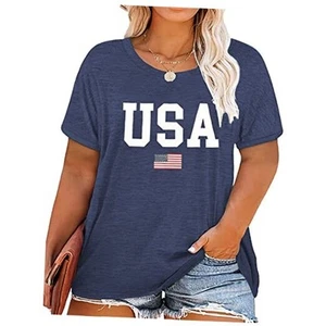 Plus Size USA Flag Shirt for Women 4th of July American Flag Print Tee Tops - Picture 1 of 6