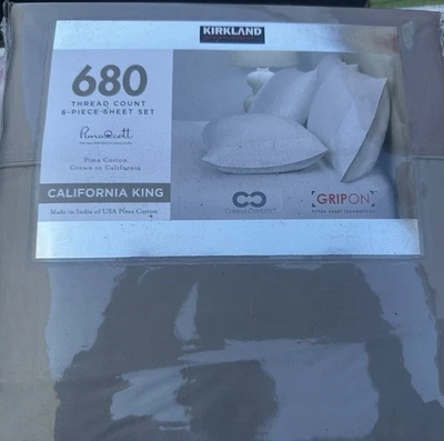 Kirkland Signature 680 Thread Count 6 Piece Sheet Set Calif King Alloy Gray NEW - Image 1 of 2