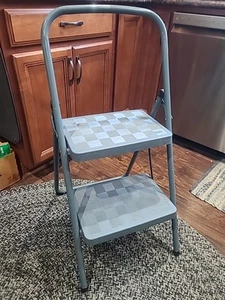 Vintage Cosco Folding Step Stool Metal Kitchen Chair Seat Mid-Century Blue mcm - Picture 1 of 4