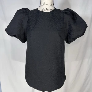 Pomander Place NEW Black Jacquard Lyla Short Bubble Sleeve Blouse Sz XS Cocktail - Picture 1 of 7