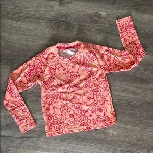 NWOT Athleta Girl Peach / Pink Floral Long Sleeve Rashguard Swim Top Size 7 - Picture 1 of 5