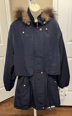 FLEET STREET MUJER Talla XL Azul Marino PARKA Capucha Piel Desmontable Foto 1 de 4