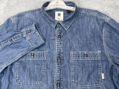 Camisa Element Para Hombre Grande Azul Denim Manga Larga Abotonada Dos Bolsillos Ropa de Trabajo Foto 1 de 4