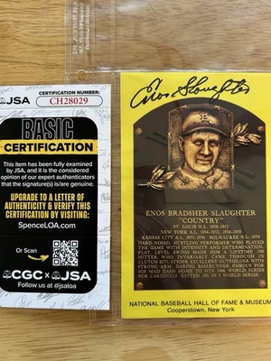 Enos Slaughter Signed Baseball Hall of Fame Plaque Postcard - JSA COA CH28029 - Image 1 of 2