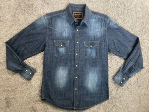 Wrangler Retro Blue Denim Pearl Snap Shirt Western Men’s Medium - Picture 1 of 4